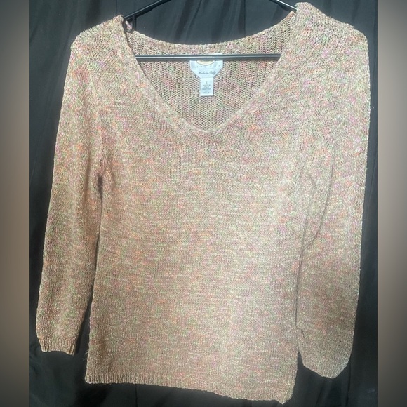 Talbots Women’s Sweater Small Petite Tan W/ Pastels See Photo Closeup of Colors - Picture 1 of 4